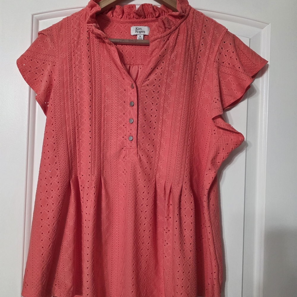 Kim Rogers Pink Flutter Sleeve Tunic with Ruffled Details